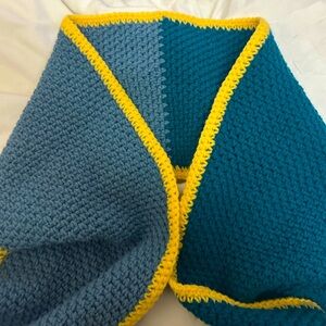 Handmade Two-Tone Blue and Yellow Knit Scarf